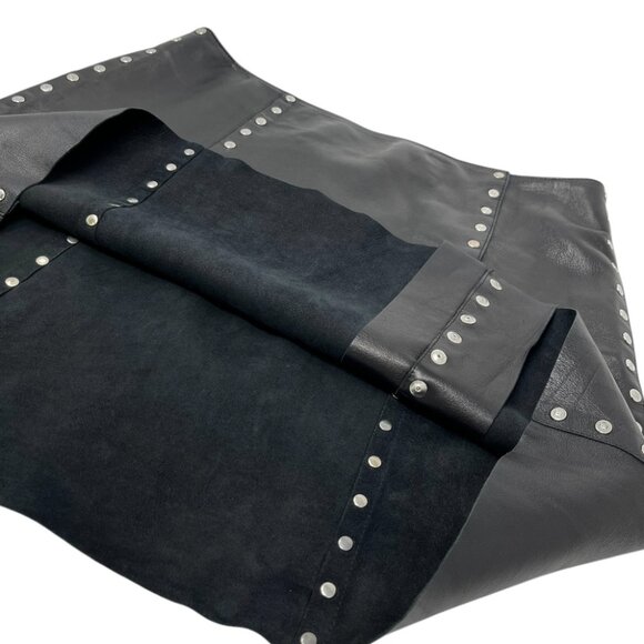 CELINE Vintage Macadam Logo Button Mini Skirt #38 Black Silver Leather [105060] - Picture 12 of 13